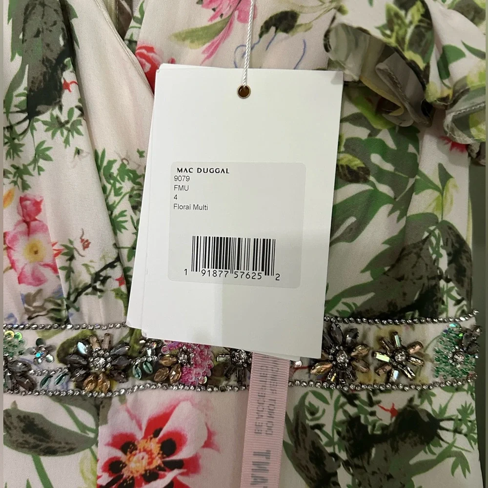 NWT MAC DUGGAL FLORAL V-NECK PLEATED MAXI DRESS Size 4 - Picture 7 of 15